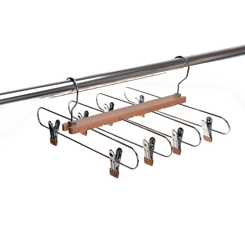 Magic beech wood pants hanger with clips