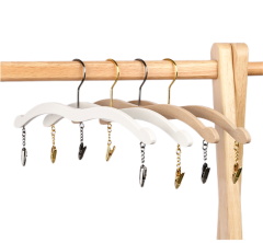 white wood bra lingerie hanger with two clips