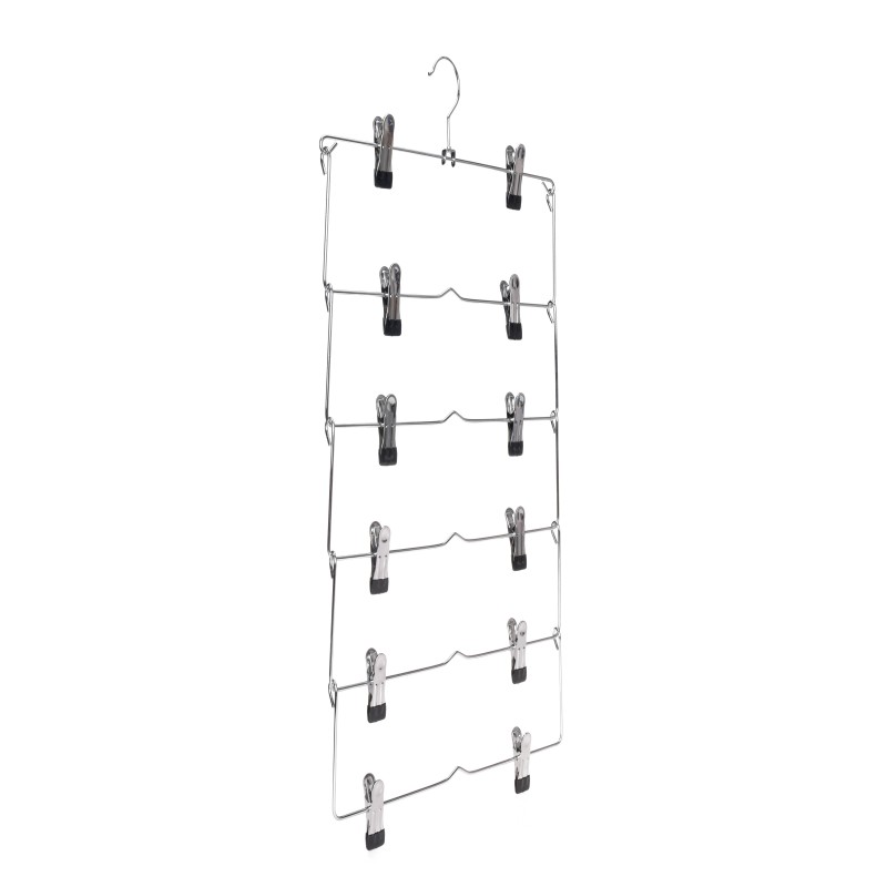 Fold able space saving metal pants hanger with clips
