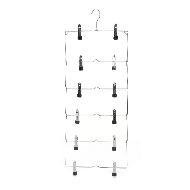 Fold able space saving metal pants hanger with clips
