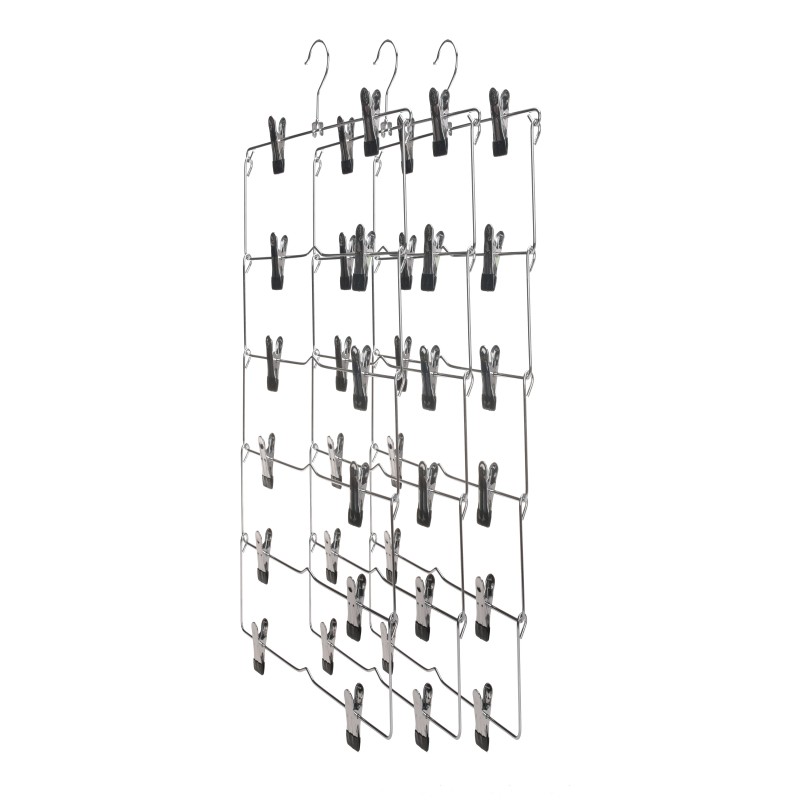 Fold able space saving metal pants hanger with clips