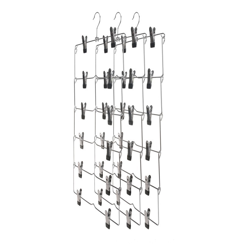 Fold able space saving metal pants hanger with clips