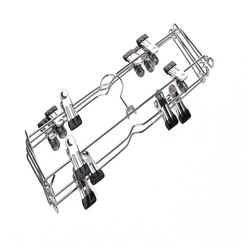 Fold able space saving metal pants hanger with clips
