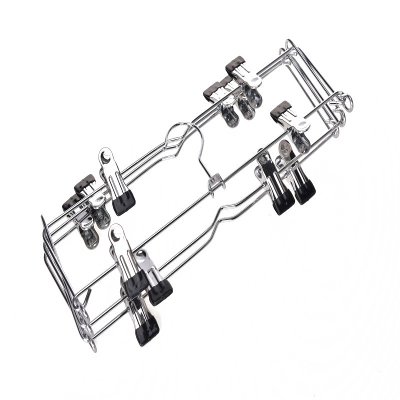Fold able space saving metal pants hanger with clips