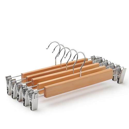 Trouser clamp wooden pants hangers with clips
