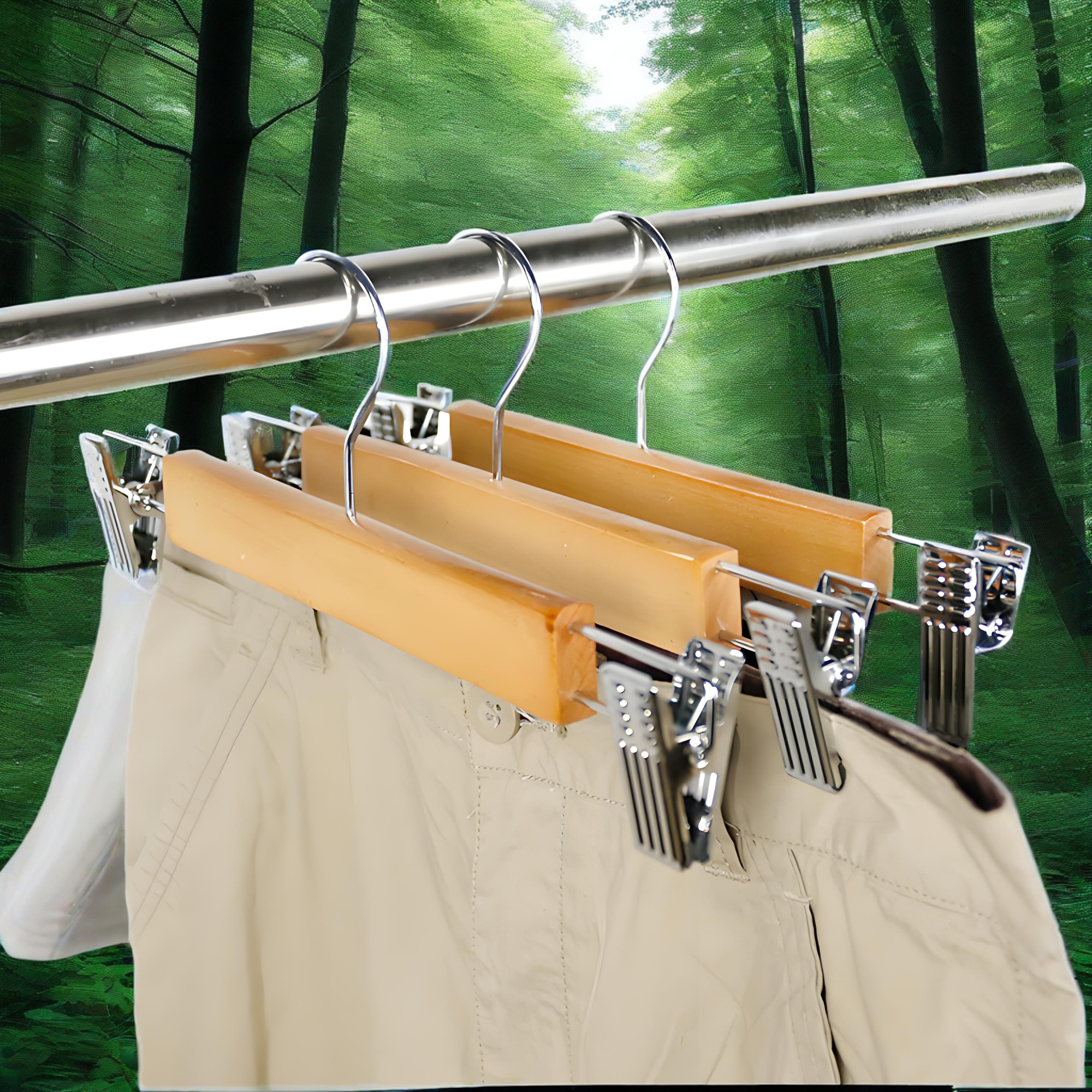 Trouser clamp wooden pants hangers with clips