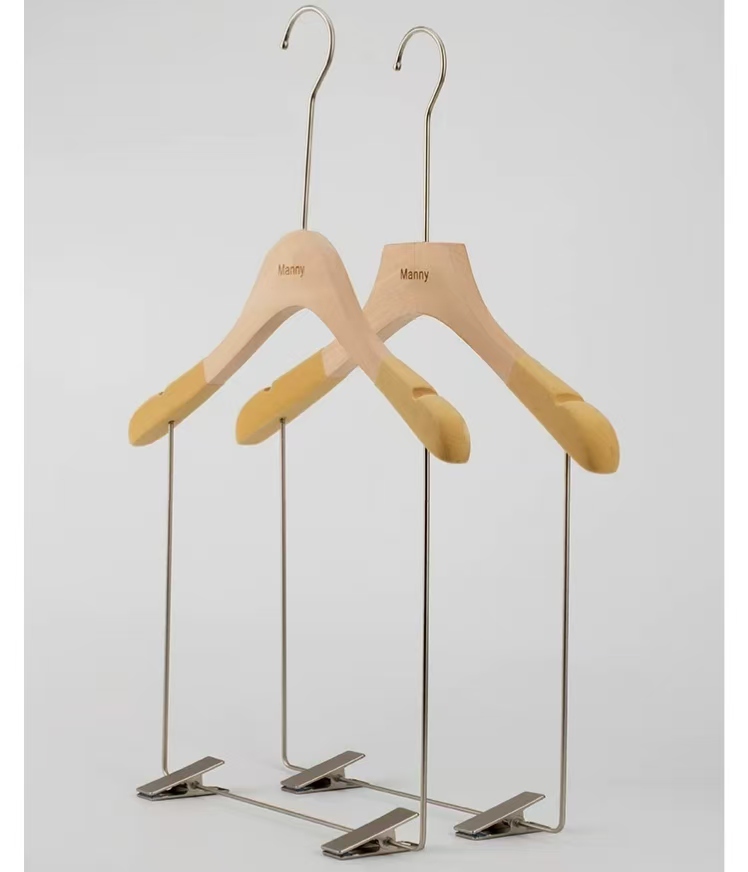 Custom Metal Hook Wood Hanger with Clip