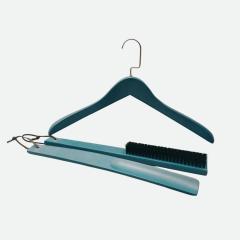 Blue color custom hotel supplies wood hanger brush shoehorns