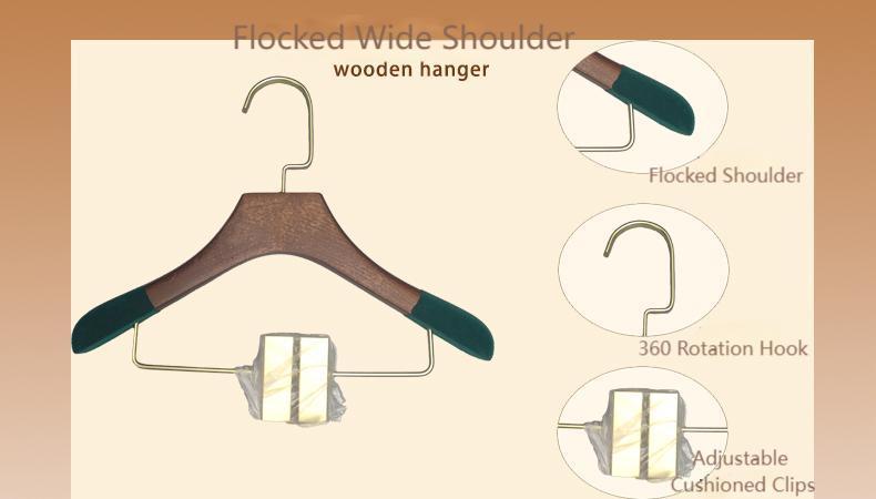flocked wood pant hanger with clips 