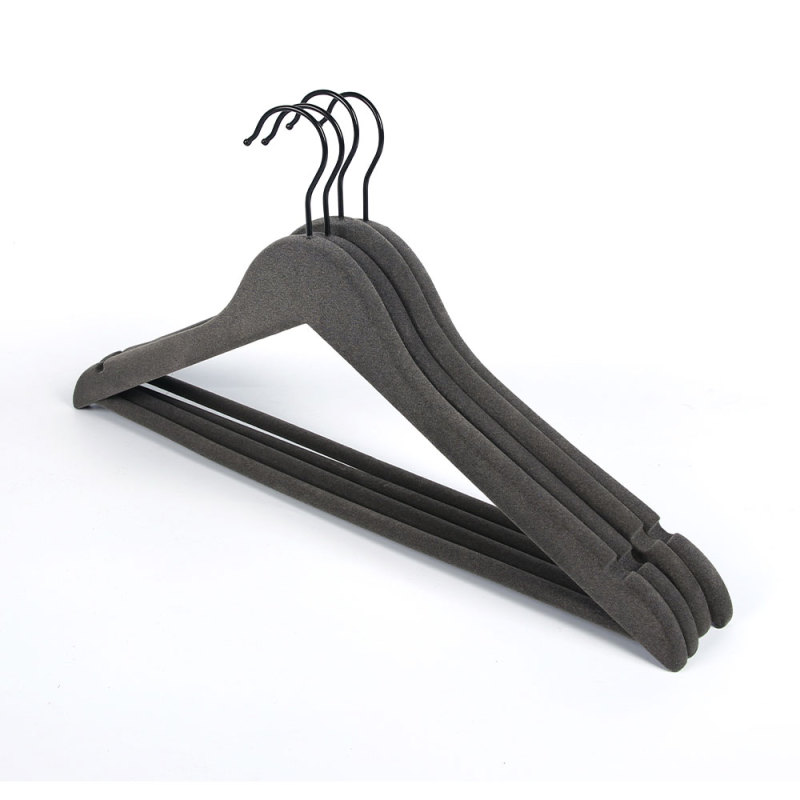 Inspring Black Flocked Wood Luxury Clothes Hangers