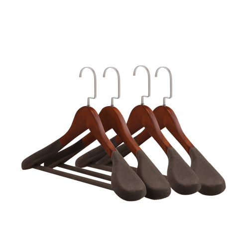 Luxury wide shoulder flocked coat hangers with cushioned clips