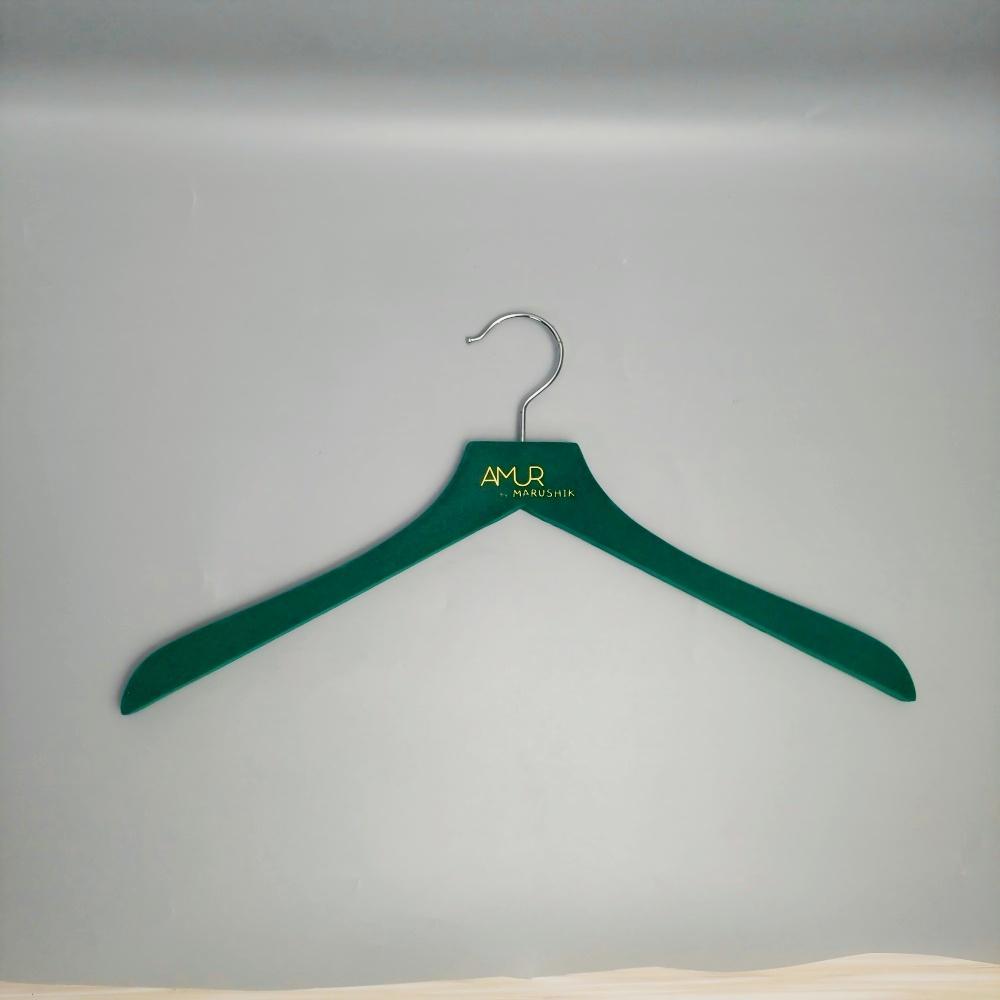 Custom Color Flocked Shoulder Wood Hangers with Clips