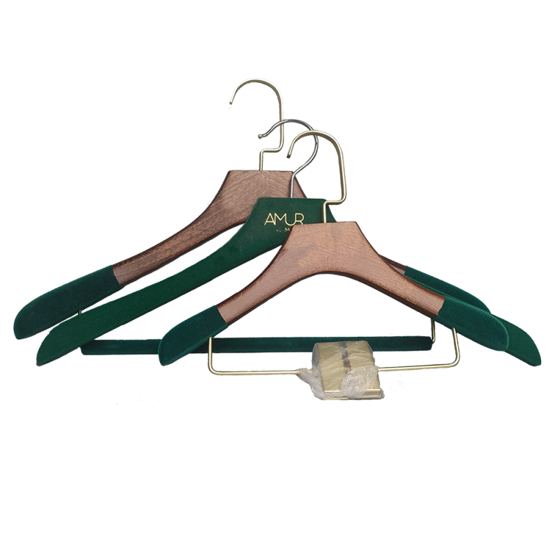 Custom Color Flocked Shoulder Wood Hangers with Clips