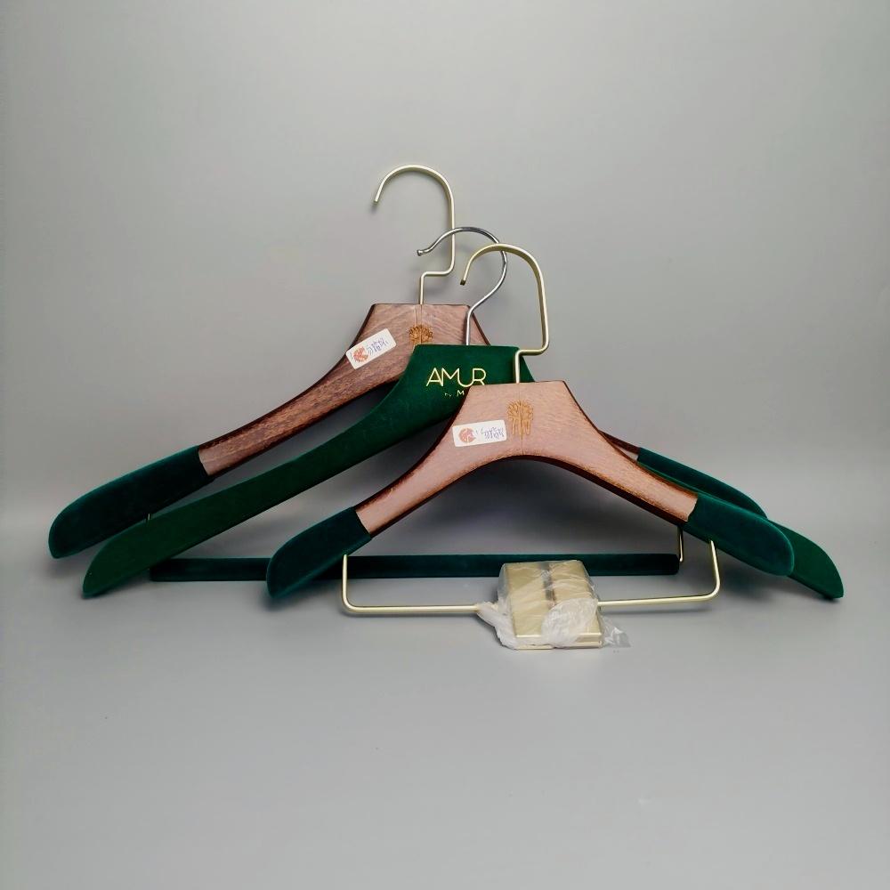 Custom Color Flocked Shoulder Wood Hangers with Clips