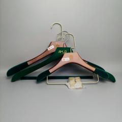 Custom Color Flocked Shoulder Wood Hangers with Clips