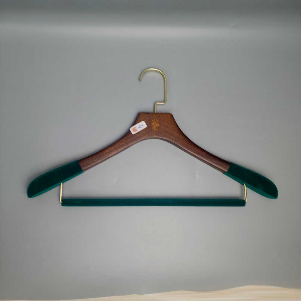 Custom Color Flocked Shoulder Wood Hangers with Clips