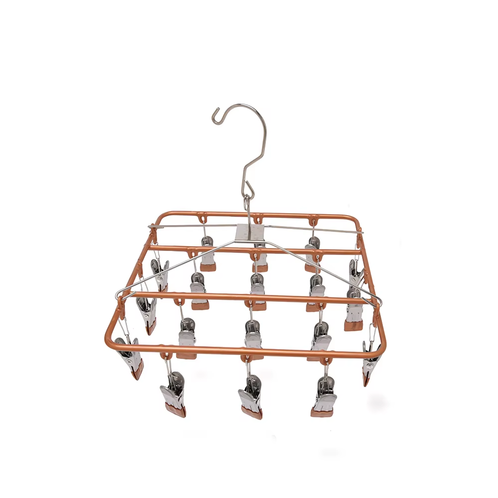 Factory Price Stainless Steel Laundry Drying Rack Sock Bra Clips Hanger with Windproof Hook
