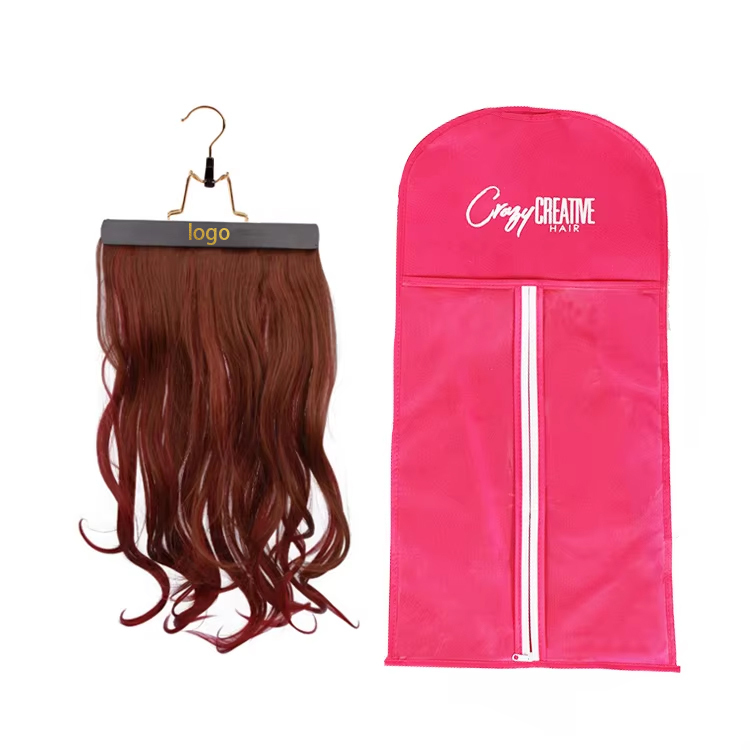 Custom color wood hanger PVC with zipper wig bags
