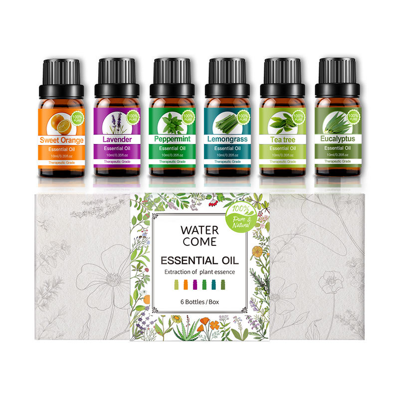 WATERCOME 6 PCS Natural Organic Pure Essential Oil Gift Box Massage Aromatherapy Diffuser Oil