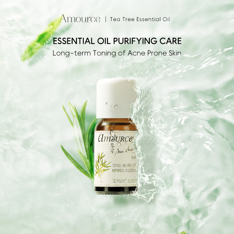 Amource Tea Tree Essential Oil for Remove Acne Relieves Oiliness Soothes Red Pimples Lighten Acne Scars 10ml