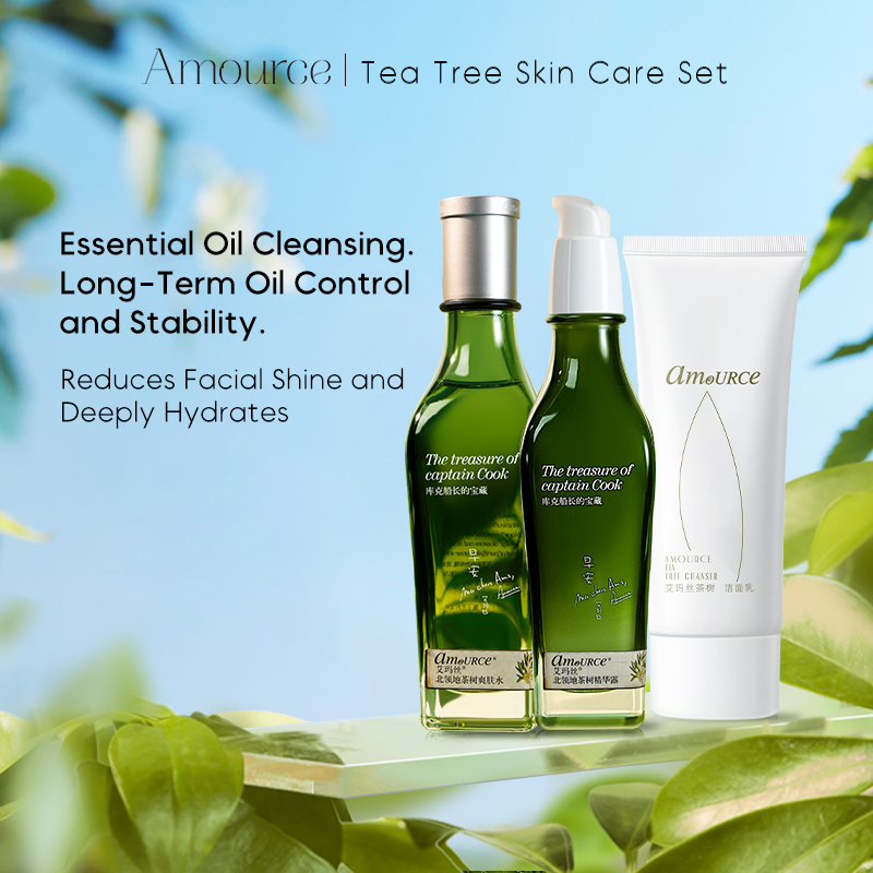Amource Tea Tree Cleaser, Toner, Essence Skin Care Set Anti-acne Nourishing Hydrating Gift Set