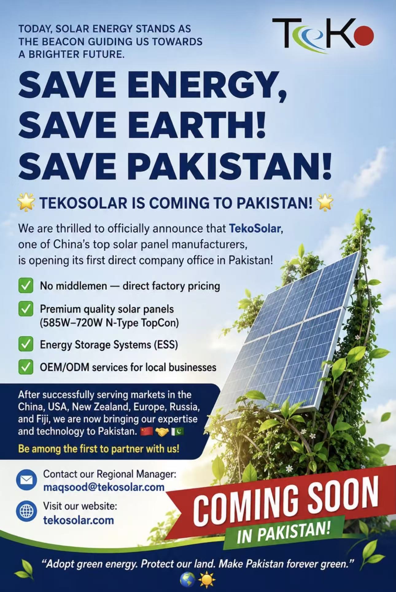 Teko Solar Coming to Pakistan