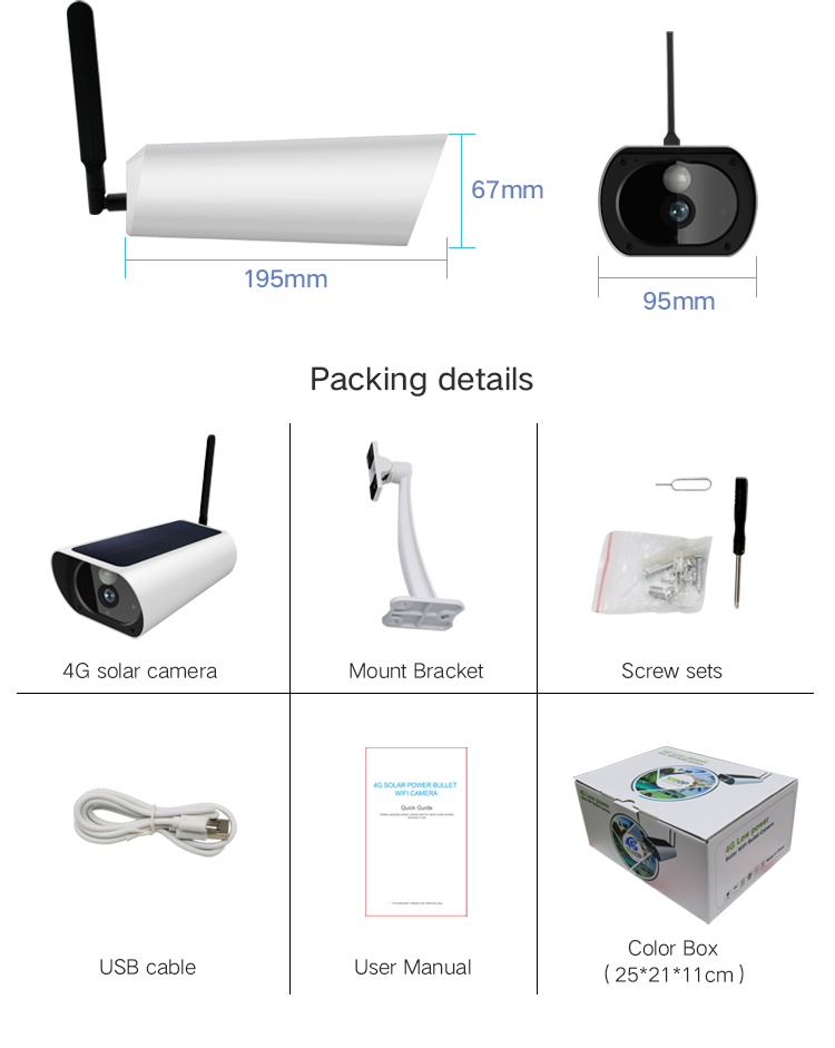4G Solar camera with high definition Video Built in 2 million cmos lens with 8 infrared leds and high-sensitivity optical components. Automatically switch between day and night mode via light sensor