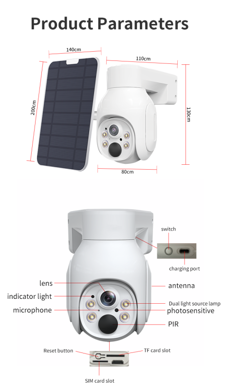IP66 Waterpoof Dual light source Low Power Solar Camera