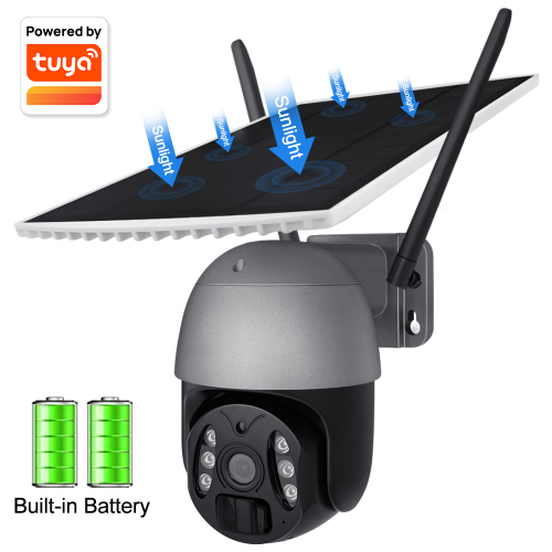 Tuya APP Auto Tracking Rotatable Alarm Ip Wifi Intelligent Lower Power Pir Battery Outdoor Security Cctv Wireless Solar Ptz Cam