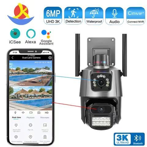 Icsee 2k 4mp Wifi Outdoor Hot PTZ IP Camera Dual-Lens Views Human Detect Smart Night Vision Wifi Connection Surveillance Camera