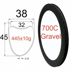 700C Road Bike Carbon Rim 38mm Width 45mm Depth Super Light Tubeless Disc Brake T800 Gravel Bike Carbon Rim