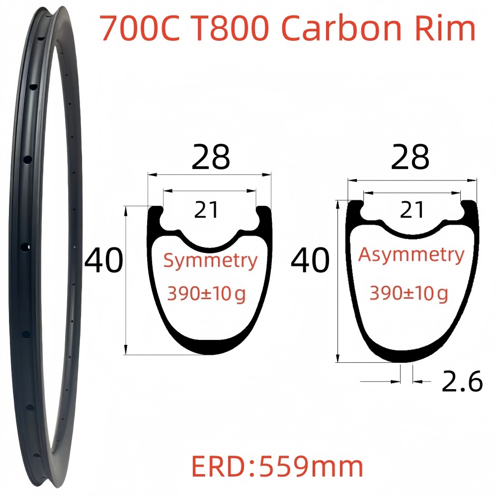 700C Road Bike Carbon Rim 28mm Width 40mm Depth Super Light Tubeless T800 Carbon Rim