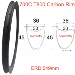 700C Road Bike Carbon Rim 36mm Width 45mm Depth Super Light Tubeless Disc Brake T800 Gravel Bike Carbon Rim