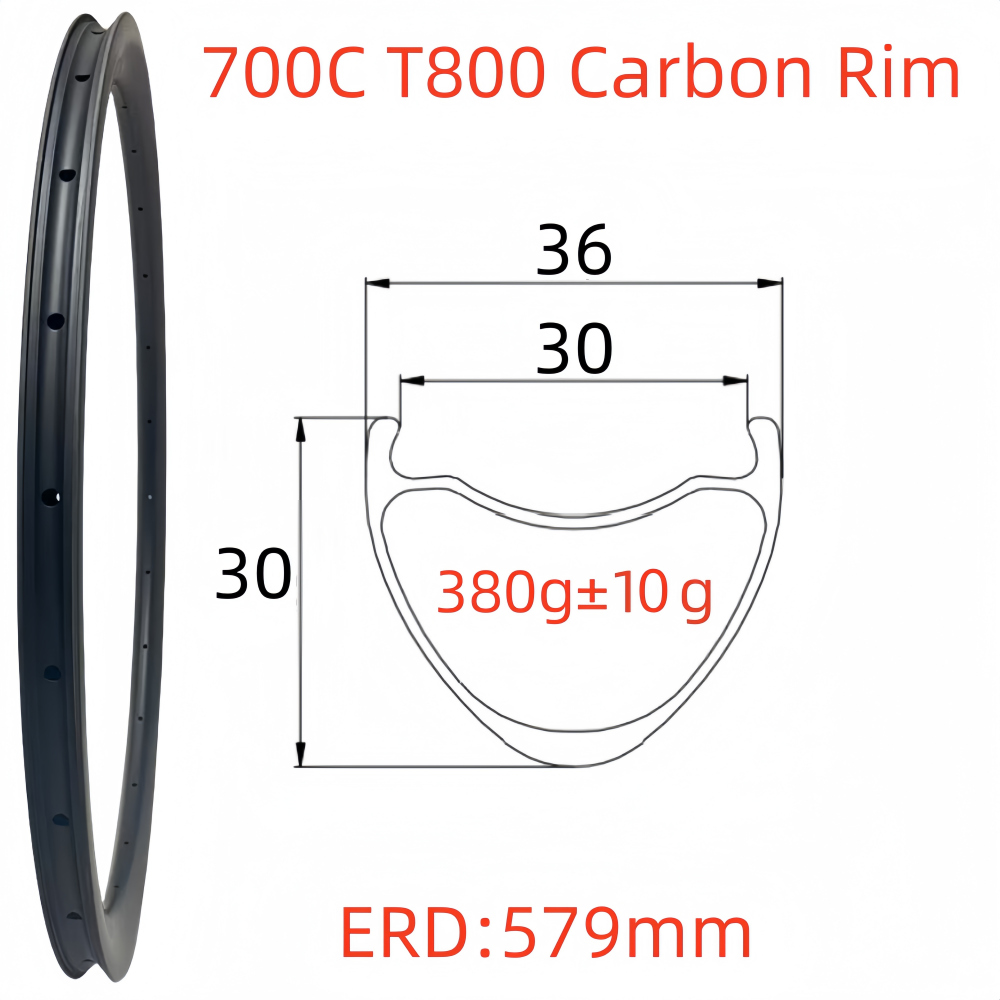 700C Road Bike Carbon Rim 36mm Width 30mm Depth Super Light Tubeless Disc Brake T800 Gravel Bike Carbon Rim