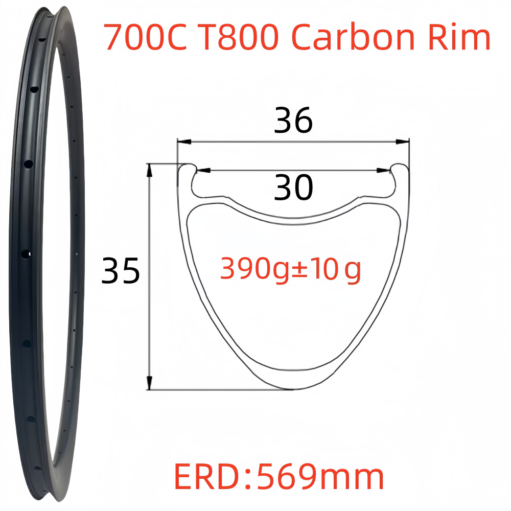 700C Road Bike Carbon Rim 36mm Width 35mm Depth Super Light Tubeless Disc Brake T800 Gravel Bike Carbon Rim
