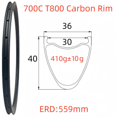 700C Road Bike Carbon Rim 36mm Width 40mm Depth Super Light Tubeless Disc Brake T800 Gravel Bike Carbon Rim