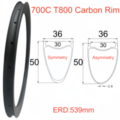 700C Road Bike Carbon Rim 36mm Width 50mm Depth Super Light Tubeless Disc Brake T800 Gravel Bike Carbon Rim