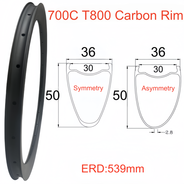 700C Road Bike Carbon Rim 36mm Width 50mm Depth Super Light Tubeless Disc Brake T800 Gravel Bike Carbon Rim