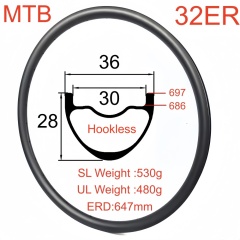 32er MTB Carbon Rim 28mm Depth 36mm Width Tubeless Hookless Hook Disc Brake MTB T800 Carbon Rim