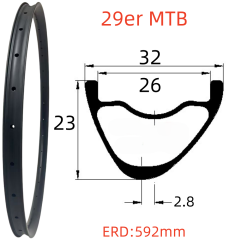 29er MTB Carbon Rim 23mm Depth 32mm Width Tubeless Hookless Disc Brake MTB T800 Carbon Rim