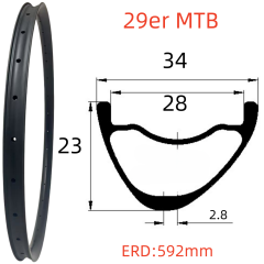 29er MTB Carbon Rim 23mm Depth 34mm Width Tubeless Hookless Disc Brake MTB T800 Carbon Rim