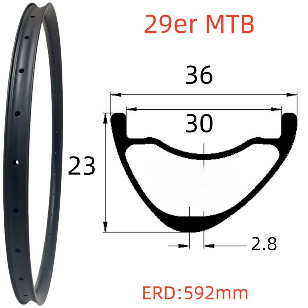 29er MTB Carbon Rim 23mm Depth 36mm Width Tubeless Hookless Disc Brake MTB T800 Carbon Rim