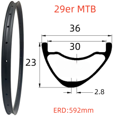 29er MTB Carbon Rim 23mm Depth 36mm Width Tubeless Hookless Disc Brake MTB T800 Carbon Rim