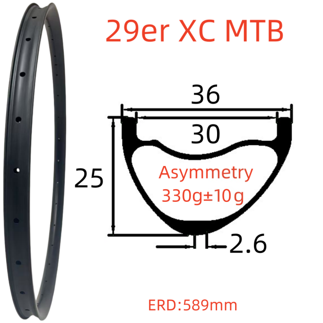 29er MTB Carbon Rim 25mm Depth 36mm Width Tubeless Hookless Disc Brake MTB T800 Carbon Rim