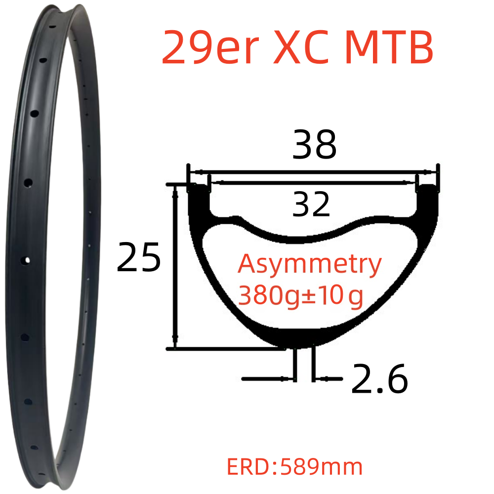 29er MTB Carbon Rim 25mm Depth 38mm Width Tubeless Hookless Disc Brake MTB T800 Carbon Rim