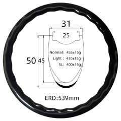 700C Road Bike Wave Carbon Rim 31mm Width 50mm Depth Tubeless 24Hole T800 Carbon Rim