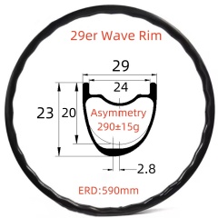 29er MTB Wave Carbon Rim 23mm Depth 29mm Width Tubeless Hookless Disc Brake MTB T800 Wave Carbon Rim
