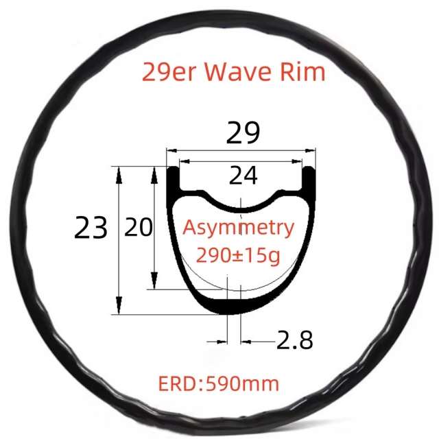 29er MTB Wave Carbon Rim 23mm Depth 29mm Width Tubeless Hookless Disc Brake MTB T800 Wave Carbon Rim