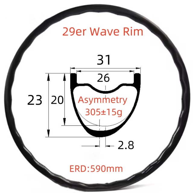29er MTB Wave Carbon Rim 23mm Depth 31mm Width Tubeless Hookless Disc Brake 28 Hole MTB T800 Wave Carbon Rim