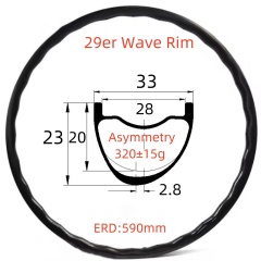 29er MTB Wave Carbon Rim 23mm Depth 33mm Width Tubeless Hookless Disc Brake 28 Hole MTB T800 Wave Carbon Rim